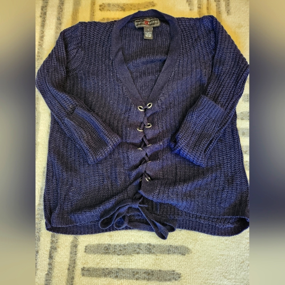 *3/$20* Dark blue tie up front knit sweater size S